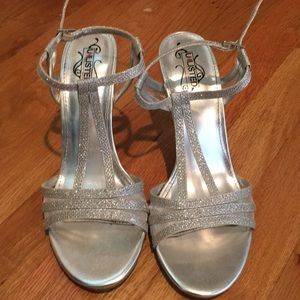 Sparkly silver heels